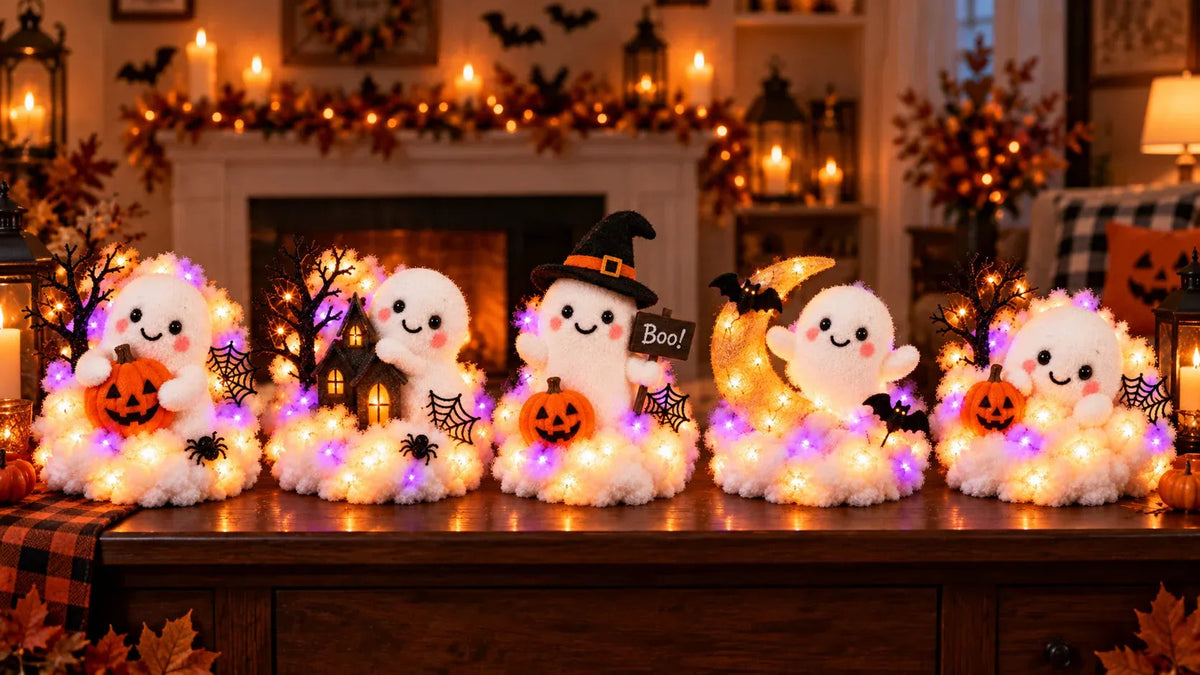 ⏳ Last Day 70% OFF – 👻 Glowing Ghost Staircase Decor | 5 Playful Halloween Characters for Railings, Mantels & Entryways 🎃