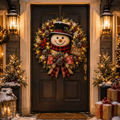 ✨✨Hot Sale 40% OFF⛄ Snowman Lighted Christmas Wreath – Festive Holiday Door Decor