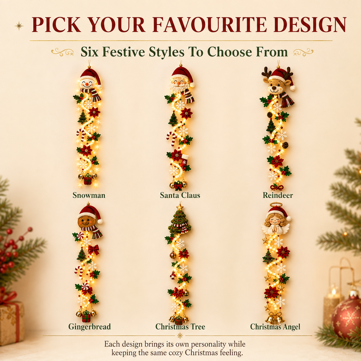 🔥Limited time 70% OFF -✨🎄Light‑Up Glowing Christmas Door Hanger - Festive Home Decor