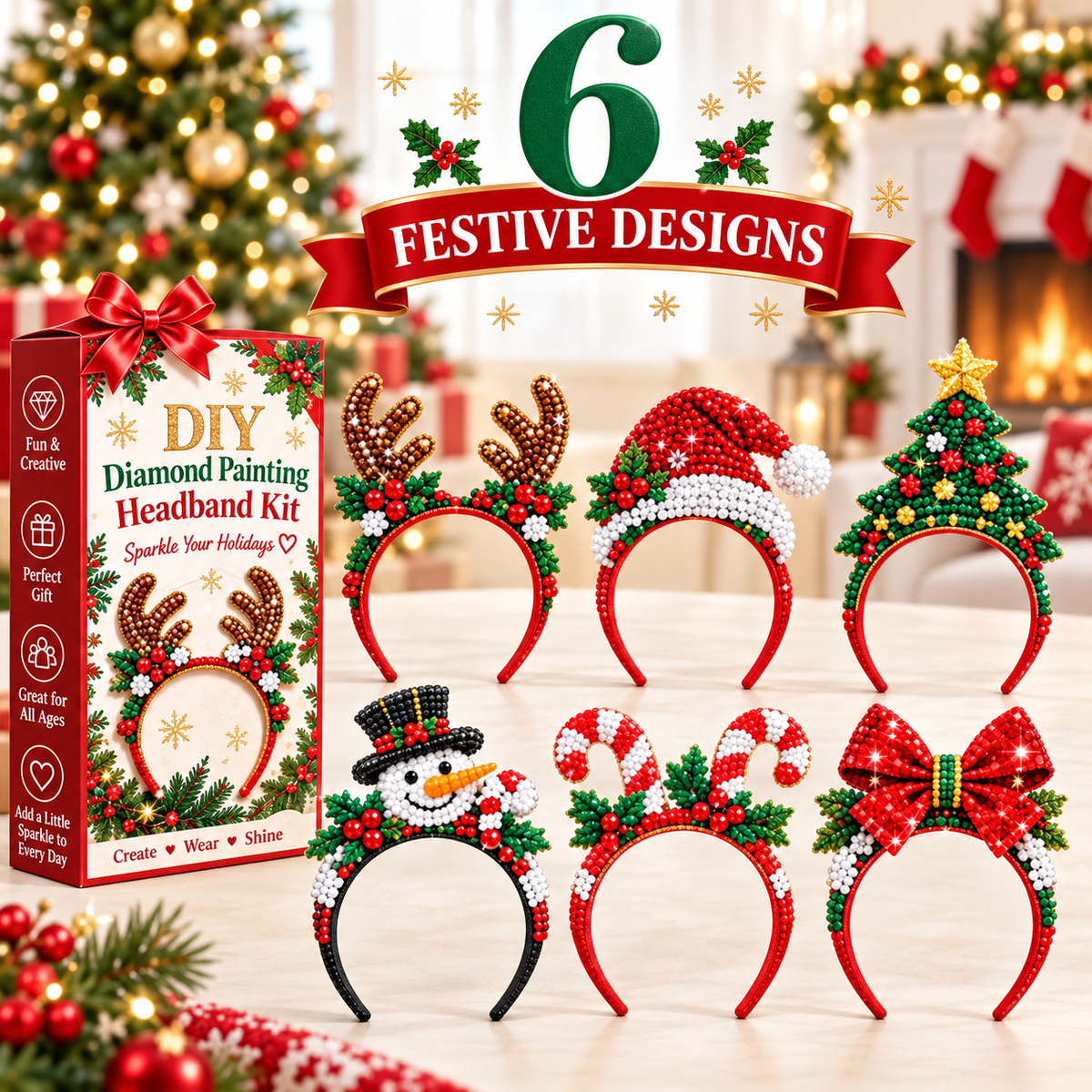 ✨ Christmas Sparkle Diamond Painting Headband Kit