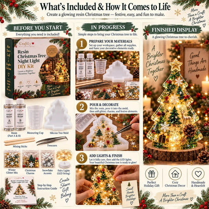 🎄 ✨ Last Day 70% OFF –Beginner-Friendly Resin Christmas Tree Night Light DIY Kit | Complete Kit with Mold, Resin, Fairy Lights & Festive Decorations ✨