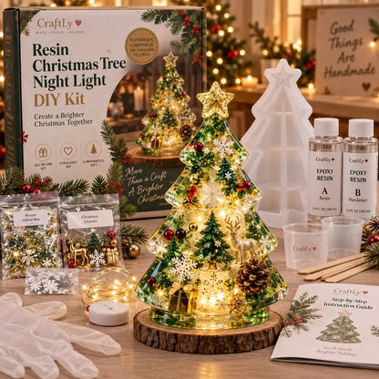 🎄 ✨ Last Day 70% OFF –Beginner-Friendly Resin Christmas Tree Night Light DIY Kit | Complete Kit with Mold, Resin, Fairy Lights & Festive Decorations ✨