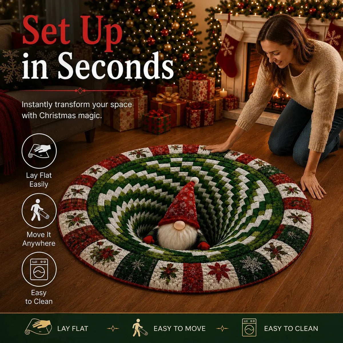 🎅3D Christmas Gnome Optical Illusion Rug | Fun & Festive Must-Have Home Décor