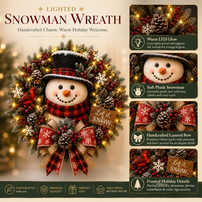 ✨✨Hot Sale 40% OFF⛄ Snowman Lighted Christmas Wreath – Festive Holiday Door Decor