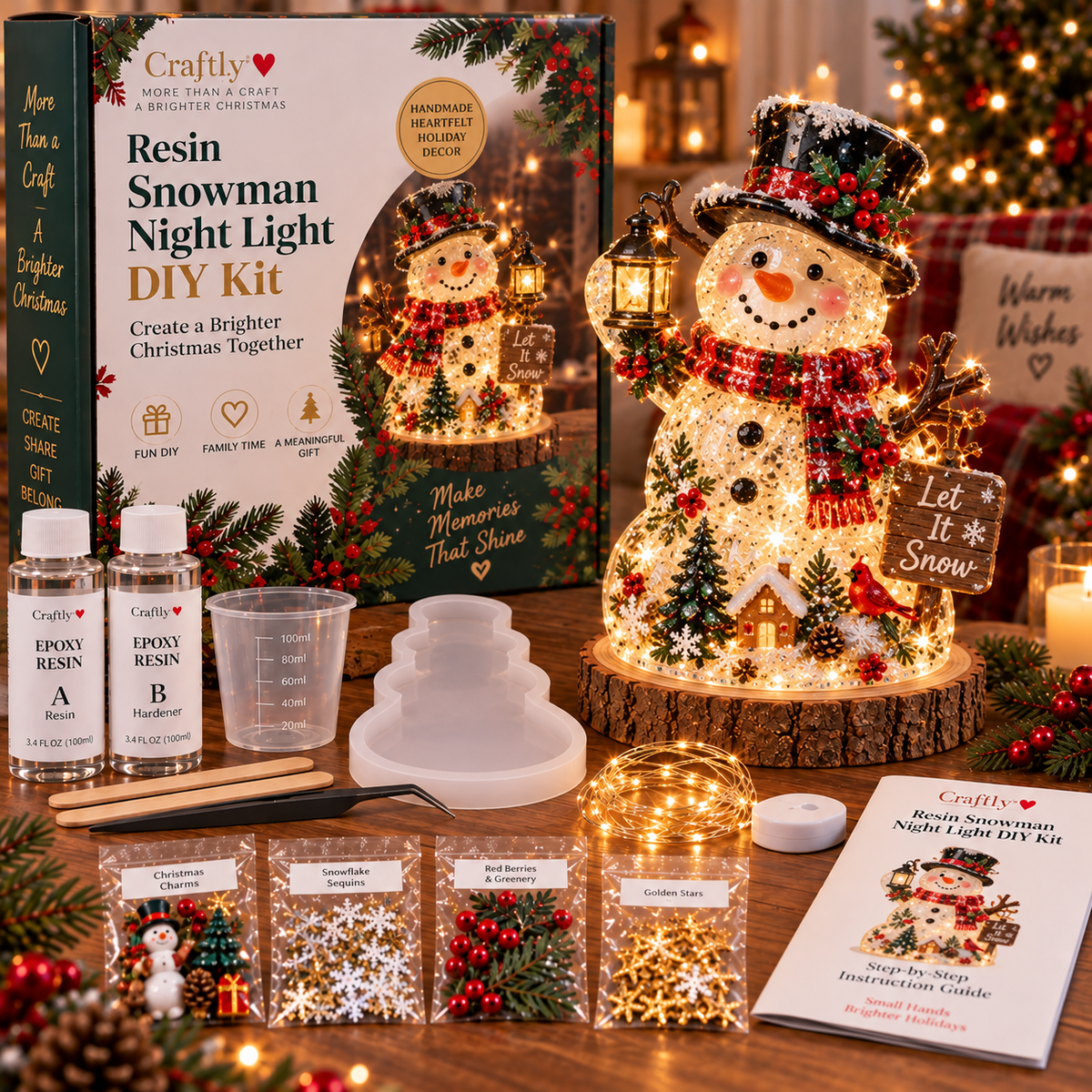🎄 ✨ Last Day 70% OFF –Beginner-Friendly Resin Christmas Tree Night Light DIY Kit | Complete Kit with Mold, Resin, Fairy Lights & Festive Decorations ✨