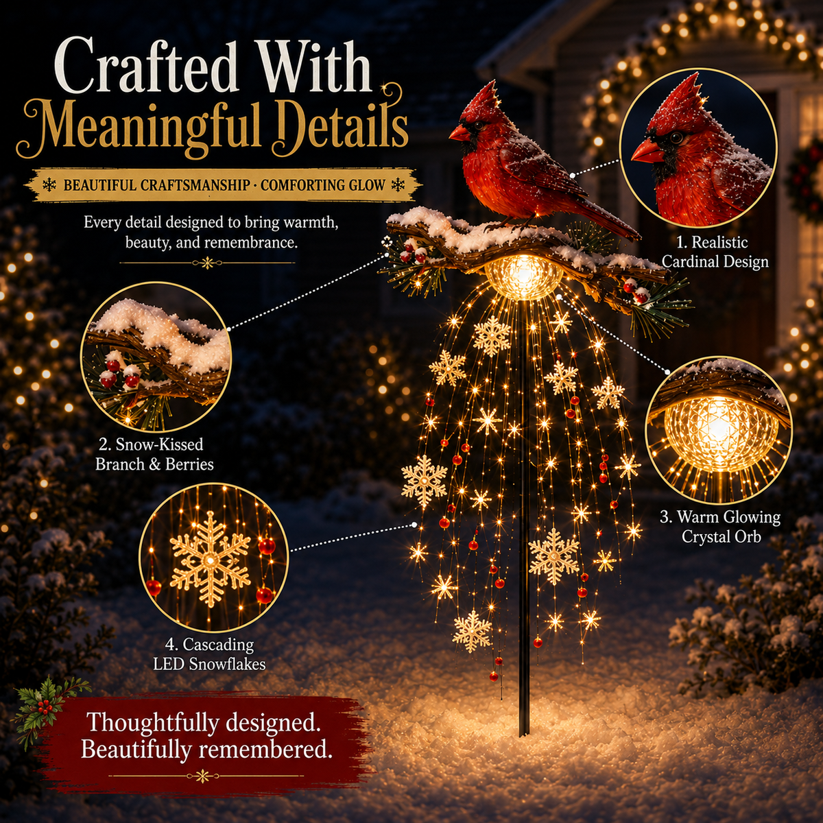 LAST DAY 70% OFF ❤️ Cardinal Memory Fountain – Lighted Christmas Remembrance Garden Decor
