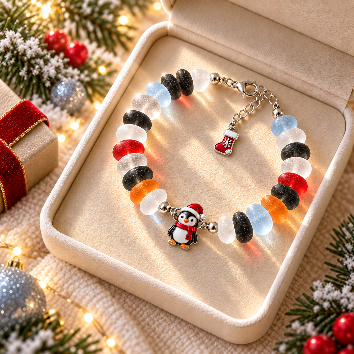 ✨ Christmas Glow Sea Glass Charm Bracelet Collection