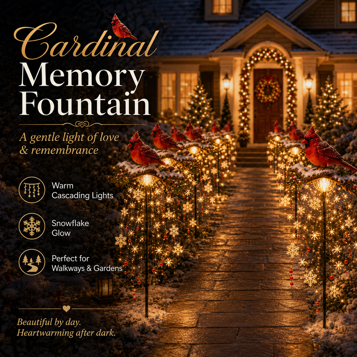 LAST DAY 70% OFF ❤️ Cardinal Memory Fountain – Lighted Christmas Remembrance Garden Decor