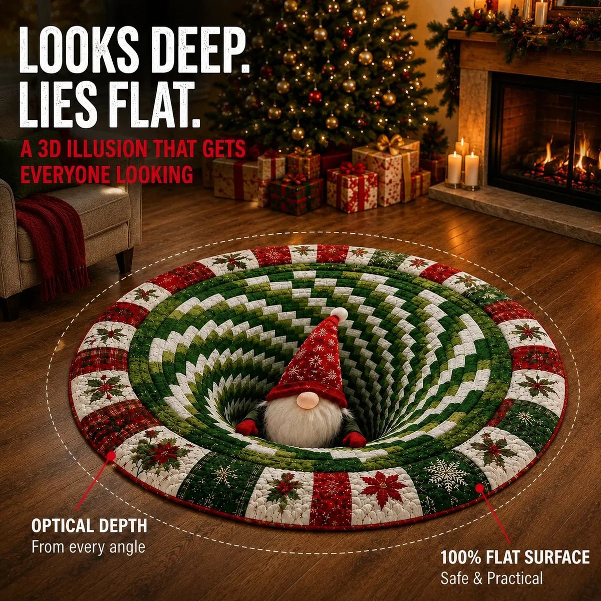 🎅3D Christmas Gnome Optical Illusion Rug | Fun & Festive Must-Have Home Décor