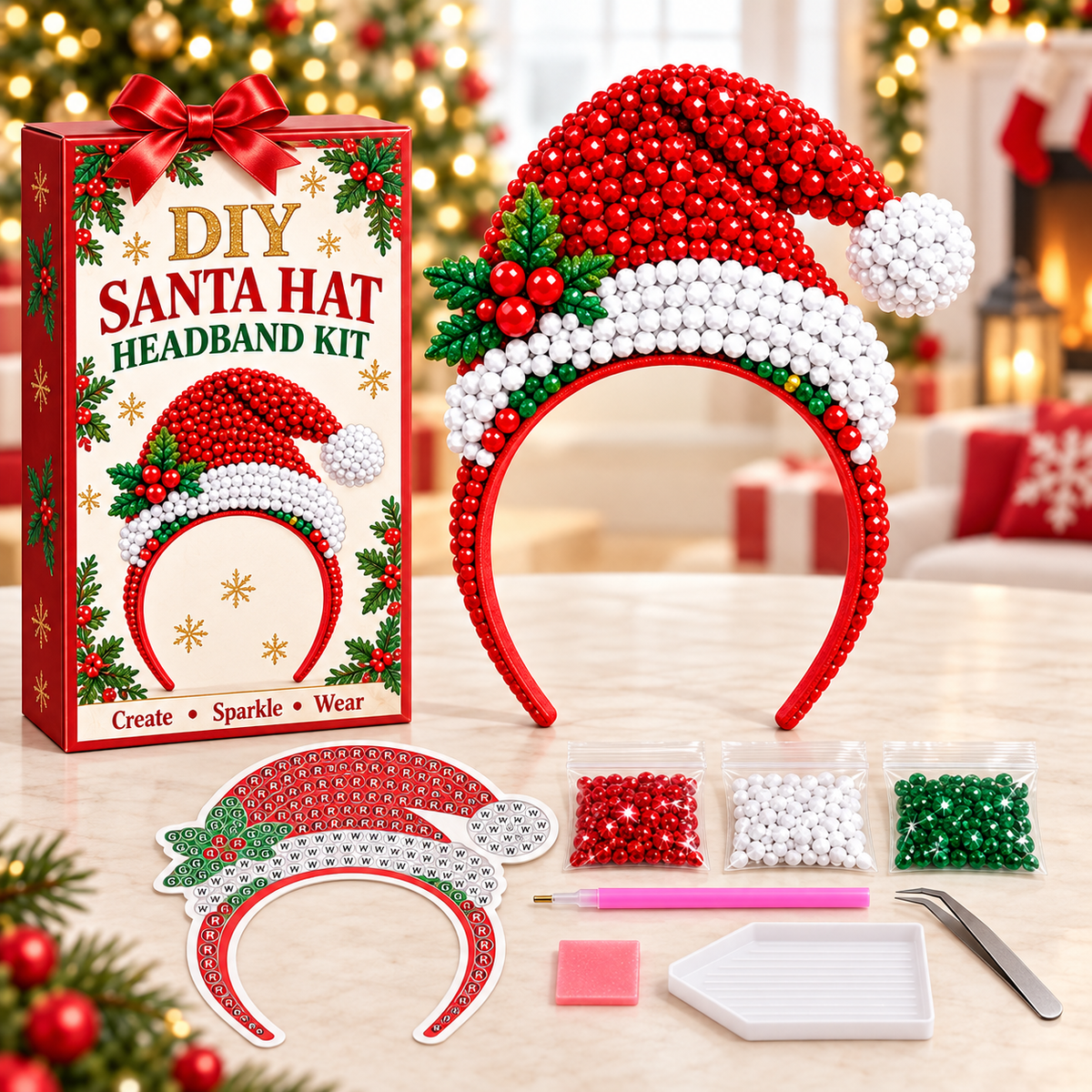 ✨ Christmas Sparkle Diamond Painting Headband Kit